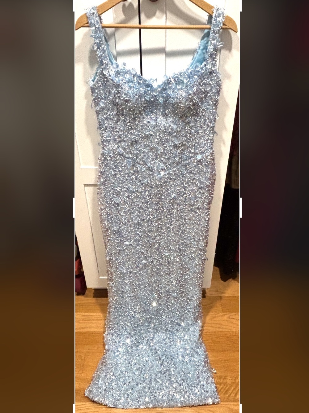 Light Blue Sequin Evening Gown